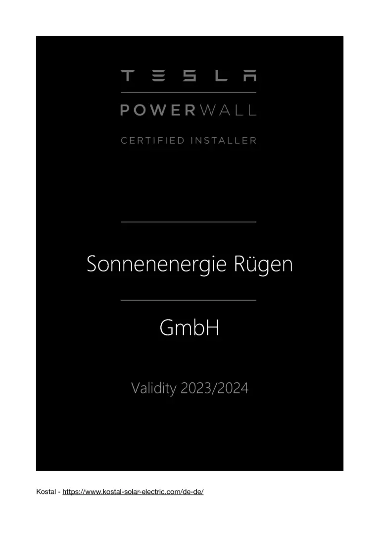 Zertifikat Installateuer Powerwall